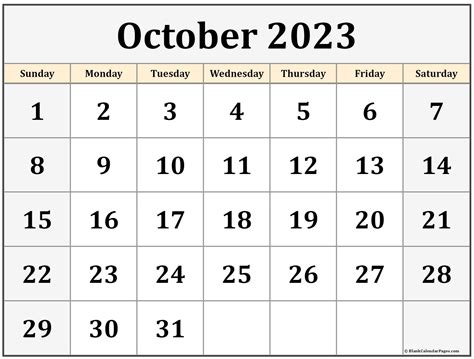 October 2023 Calendar